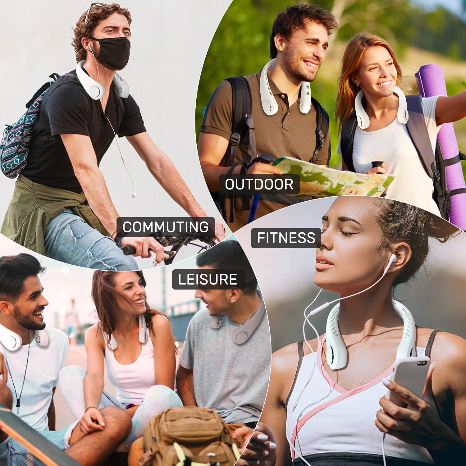 Portable Neck Fan, Hands Free Bladeless Fan, 4000 mAh Battery Operated USB Rechargeable Wearable Neck Fan, Headphone Design Personal Cooling Fan, 3 Speeds: Kitchen & Dining