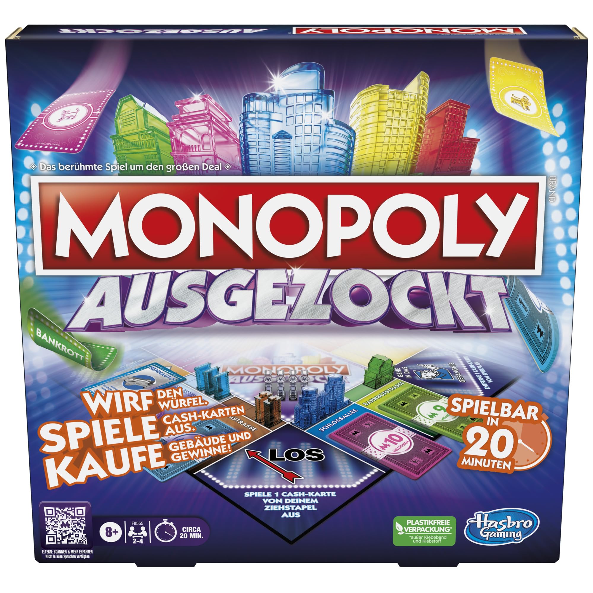 Monopoly Auszockt Board Game, Fast Monopoly Family Game for 2-4 Players, Playing Time Approx. 20 Minutes