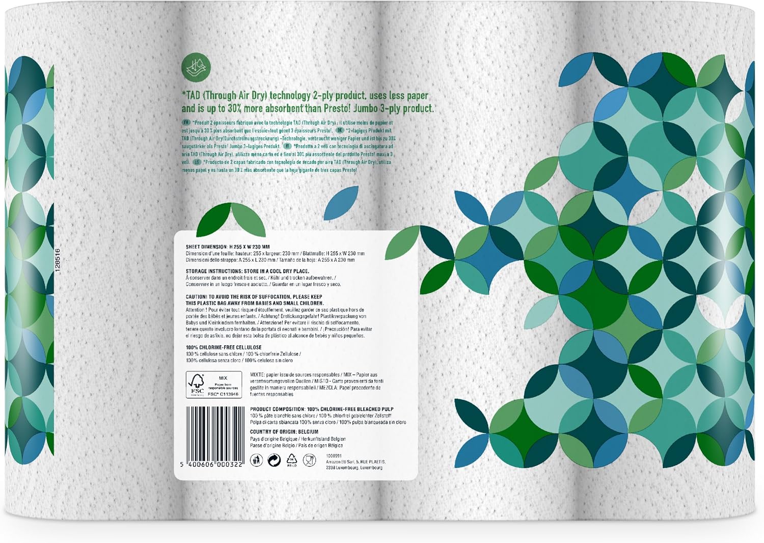 Amazon Brand, Presto! TAD Kitchen Roll, Extra Absorbent, 1632 sheets, 32 Count (8 Packs of 4), 51 Sheets per Roll - Image 4