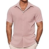 COOFANDY Mens Casual Button Down Shirts Short Sleeve Summer Beach Vacation Shirts