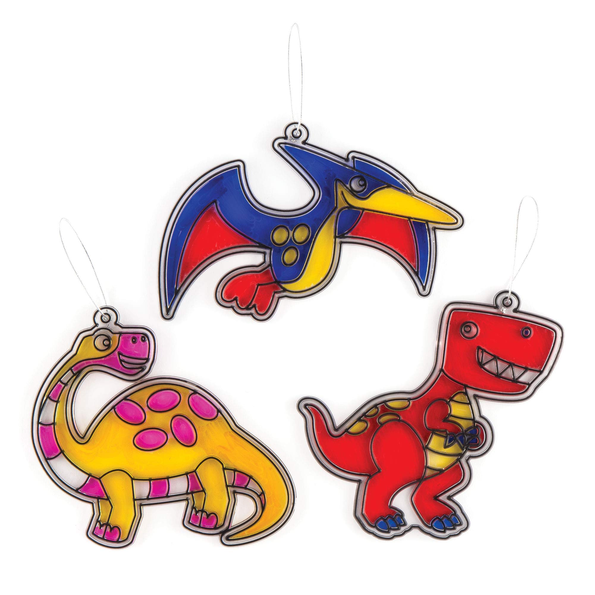 Baker Ross AR391 Dinosaur Suncatchers, Arts and Crafts Kits for Kids, Assorted, Pack of 8, Pieces