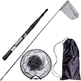 Maykay Carbon Telescopic Fishing Net with Long Extendable Pole, Up to 14FT Overall Length &ndash; Lightweight Rubber Landing Net for High Docks, Piers, Boats &amp; Jetty Fishing, Collapsible with Carrying Bag