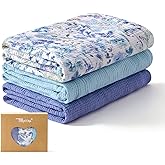 TILLYOU 3 Pack Muslin Swaddles for Newborns Baby Blankets for Girls Boys Cotton Swaddle Blankets 47"X47", Blue Flower