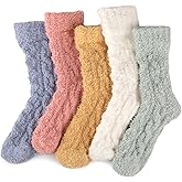 COOVAN Womens Fuzzy Socks Cozy fluffy Slipper Soft Winter Warm Microfiber Sleeping Plush Sock 5 pairs