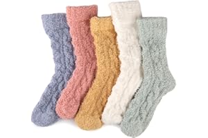 COOVAN Womens Fuzzy Socks Cozy fluffy Slipper Soft Winter Warm Microfiber Sleeping Plush Sock 5 pairs