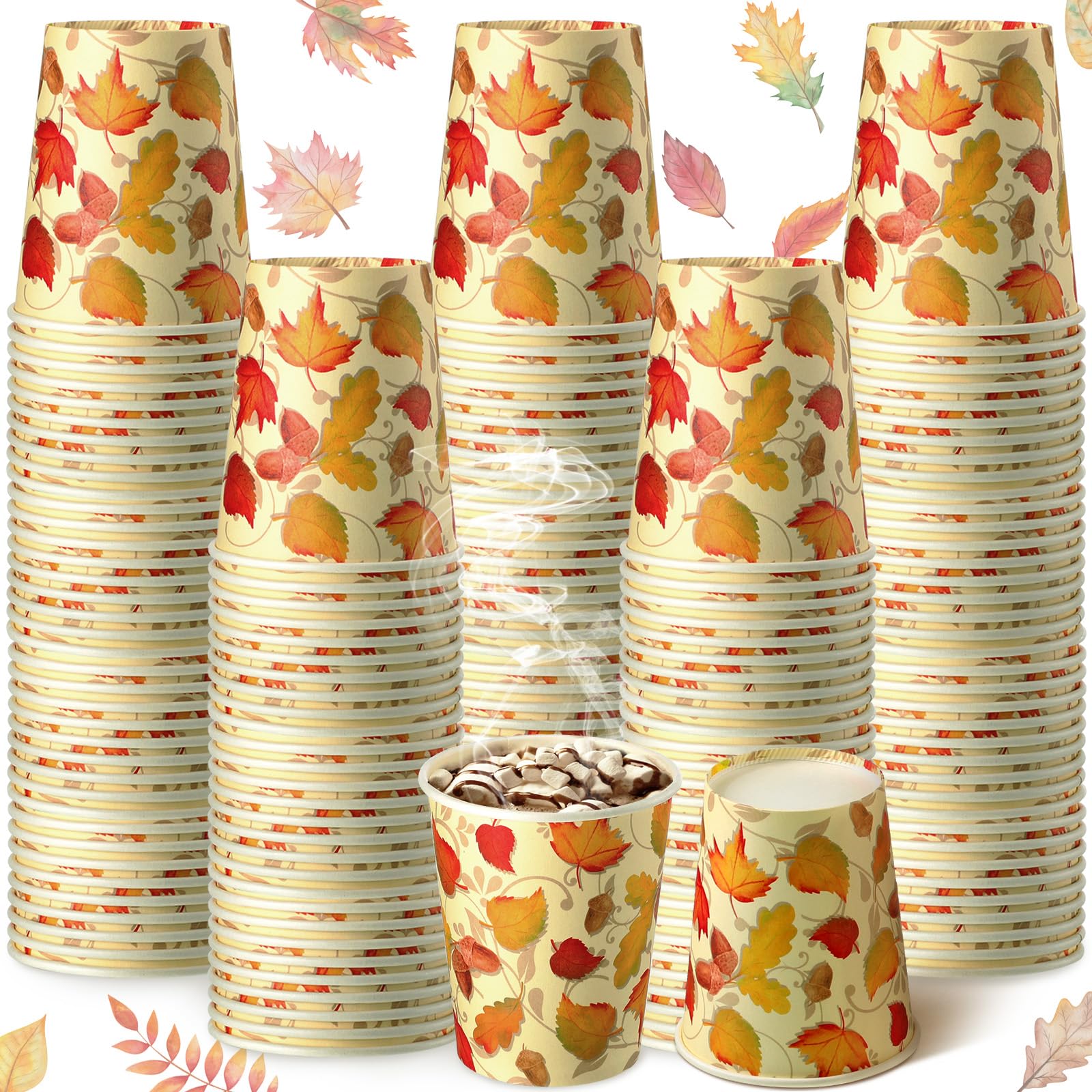 Photo 1 of 100 Pcs 9 oz Fall Cups Autumn Disposable Cold Paper Cups, Thanksgiving Party Supplies Maple Leaves Paper Cups for Kids Adults Coffee Juice Hot Drink Disposable Cups for Parties Dinner Picnic Wedding