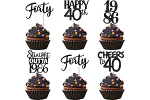 ZHUOWEISM 30PCS Black 40th Birthday Cupcake Toppers Glitter Forty Happy 40th Straight Outta 1986 Cupcake Picks for Cheers to 40 Years 40th Birthday Wedding Anniversary Party Decorations Supplies