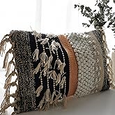 COZYDEKO Decorative Boho-Chic Premium Pillow Cover 12x20 Handwoven Tufted Cotton Lumbar Accent Pillows, Neutral Earthly Color Throw Cushion, Farmhouse & Bohemian Home Decor (no Insert)