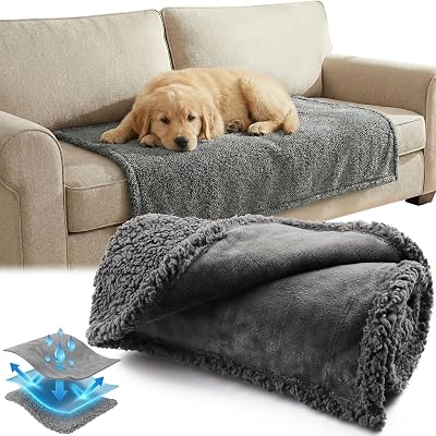 Onarway Waterproof Dog Blanket 60x80 Grey Reversible Fleece Sherpa Bed Car