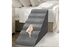 MALOROY Dog Stairs for High Beds 30-36 inches Tall, 6-Step Dog Steps for Bed 32-36 inches for Small Large Dogs, Doggie Ramp for Bed, 30D Foam Pet Stairs for Old Dogs/Cats, Free-Installation, Grey