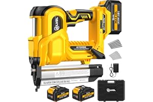 SILVEL 2" Cordless Brad Nailer, 2-in-1 21V Electric Brad Nailer with 2 * 2.0Ah Battery, 1000pcs Nails, 18GA Staples, Adjustable Depth for Woodworking, Home Improvement, yellow