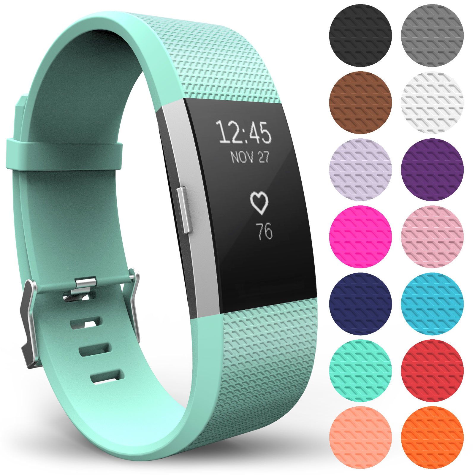 Yousave Accessories Compatible Strap for FitBit Charge 2, Silicone Sport Wristband for the FitBit Charge 2 - (Large - Single Pack, Mint Green)