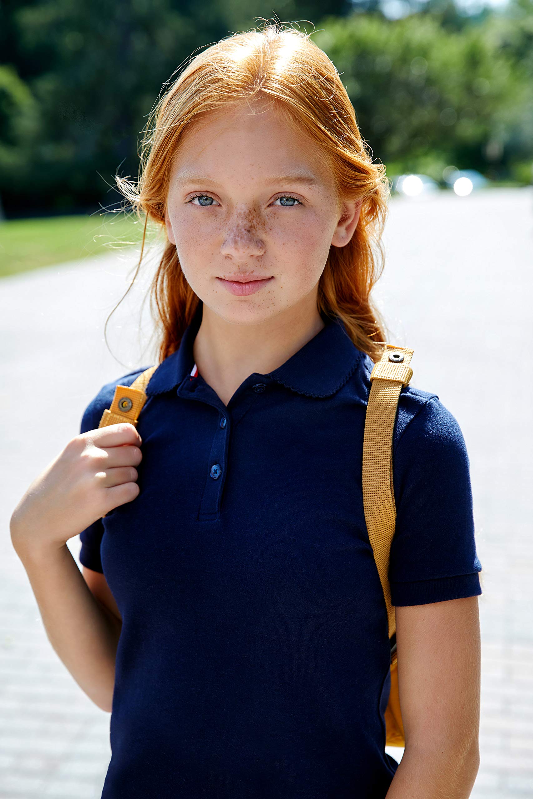 French Toast Girls' Big Short Sleeve Interlock Polo with Picot Collar