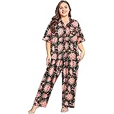 Vozanet Women's Pajamas Set Button Down Short Sleeve Shirt and Pants Soft Knit Polyester Lounge Sets Plus Size 1x to 5x