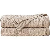 WDCOZY Cable Knit Throw Blanket – Super Soft, Warm & Lightweight Knitted Jacquard Throw Blanket for Couch, Sofa, Bed, Chair, Cozy Texture Farmhouse Decorative Home Blanket, Beige 50x60 inches