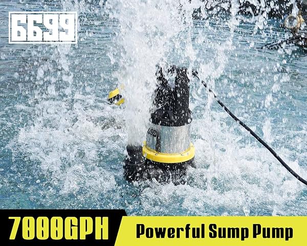 6699 SUMP PUMP SUBMERSIBLE 7000GPH STAINLESS STEEL WATER PUMP FOR POOL DRAINING 1.5HP UTILITY PUMP WITH ADJUSTABLE FLOAT SWITCH 16FT POWER CORD FOR FLOODED HOUSE SUMP PIT POND REMOVE WATER