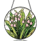 Fimewon Stained Glass Window Hanging Lily of The Valley Suncatchers for Windows Pink Wall Decor for Bedroom Decor Aesthetic 6.3 Inch