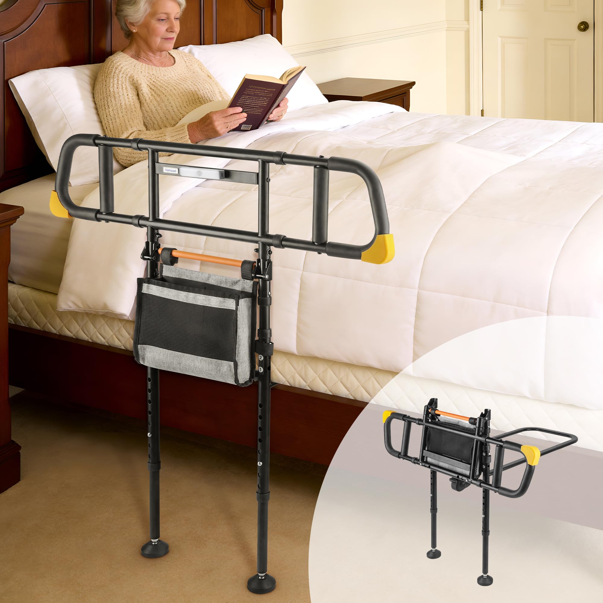 Photo 1 of NIMOOD C5 Pro Bed Rails for Elderly Adults Safety - Foldable Bed Assist Rail with Adjustable Height, Bed Cane with Non-Slip Wider Handrail