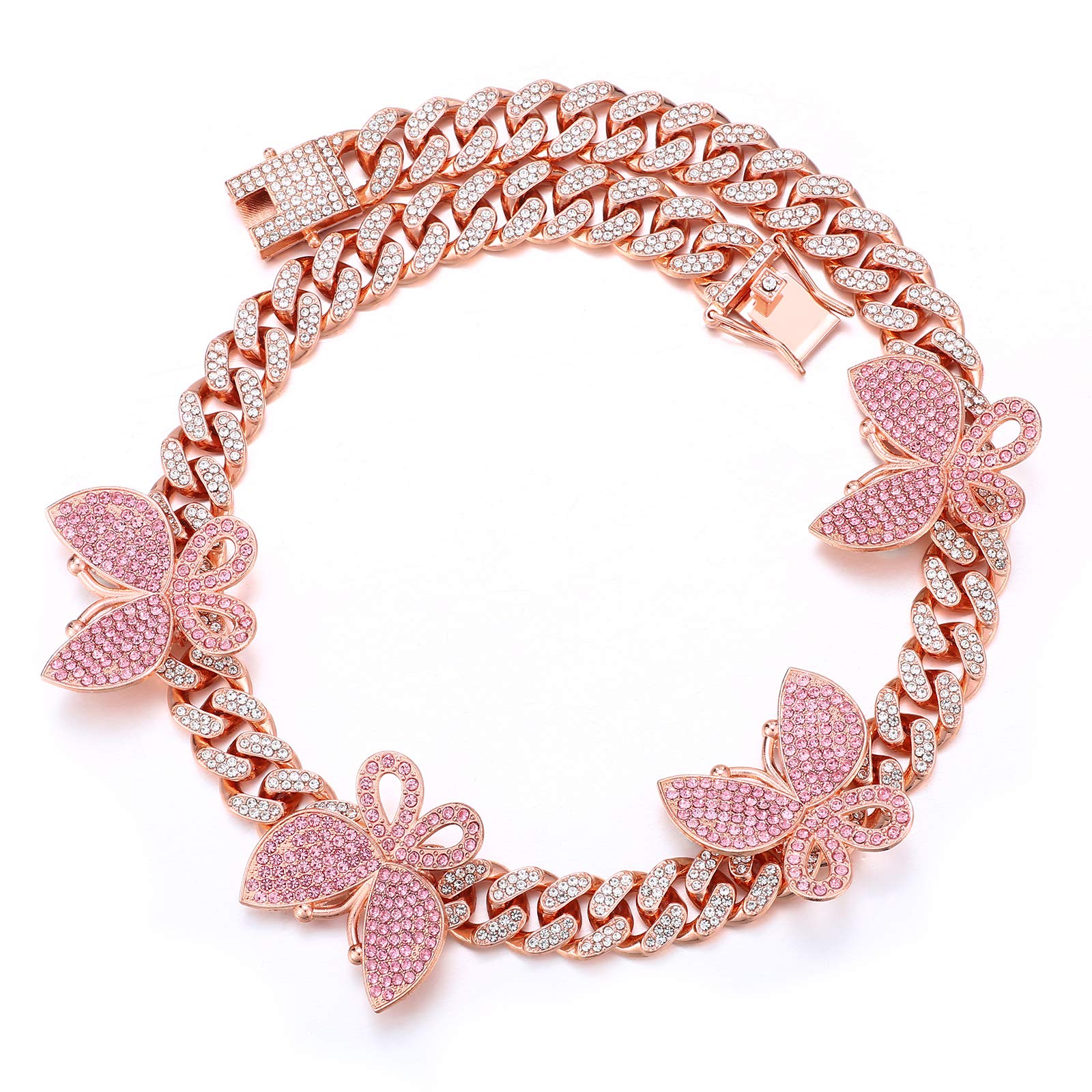 DXZNBEST 18 Inch 13mm Butterfly Cuban Necklace Miami Butterfly Cuban Link Choker Iced Out Bling Butterfly Chain for Women Hip Hop Rapper Mother's Day Christmas