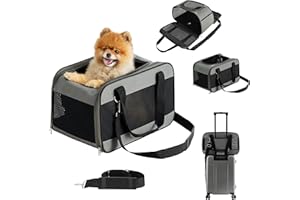 LE SURE Lesure Cat Dog Carrier Airline Approved - Dog Carrier for Small Dogs Collapsible Soft Side TSA Approved Travel Pet Carrier for Car, Grey, 17.5x11x11