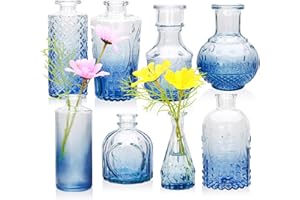 Brajttt Navy Blue Flower Vase Set, Glass Bud Vase in Bulk Set of 8,Artistic and Cultural Flavor Mini Vases for Home Office Decor, Bedroom, Office, Living Room Decorations,Wedding