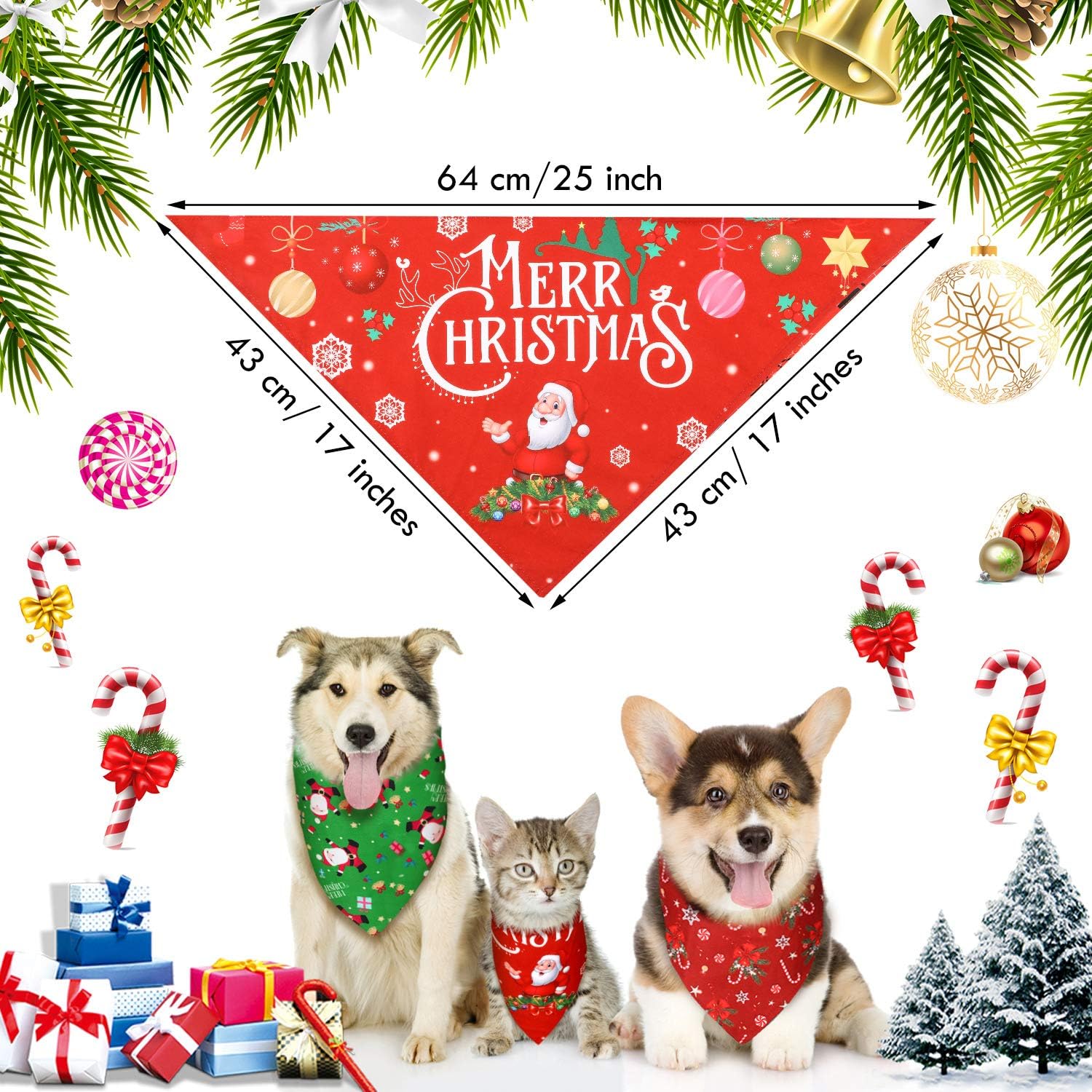 8 Pieces Christmas Dog Bandana Triangle Bandana Pet Bibs Washable Santa Claus Bandanas Kerchief with Stylish Stocking Snowflake Deer Pattern for Pet Costume Accessories Decoration (Classic Pattern) - Image 3