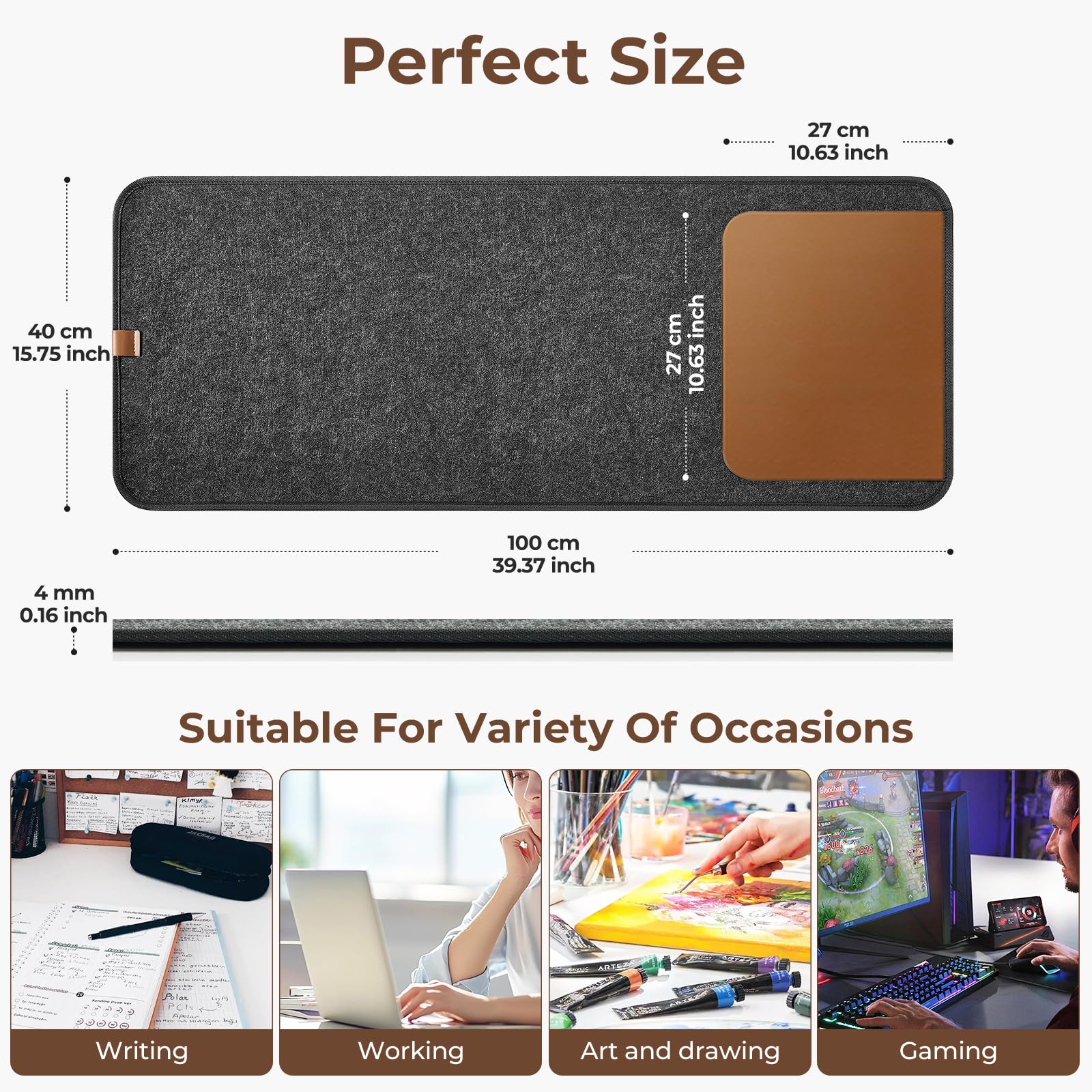 Eurhomewit Schreibtischunterlage Filz Rutschfest, 100X40cm Desk Mat, Unterlage Schreibtisch Unterlegmatte, Mauspad XXL, Schreibtisch Unterlage Tischunterlage Schreibtisch für Büro Zuhause -Dunkelgrau 2