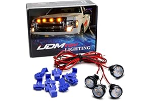 iJDMTOY 4pc Set Custom Retrofit Amber Yellow Front Grille Mesh Mount LED Lighting Kit Compatible With Trucks SUVs