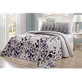 3-Piece Fine Printed Oversize (100" X 95") Fresca Quilt Set Reversible Bedspread Coverlet Queen Size Bed Cover (Purple, Grey, Vine)