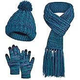 MissShorthair Womens Beanie Winter Hats 3 in 1 Knit Warm Hat Gloves and Scarf Set Women Scarves for Cold Weather