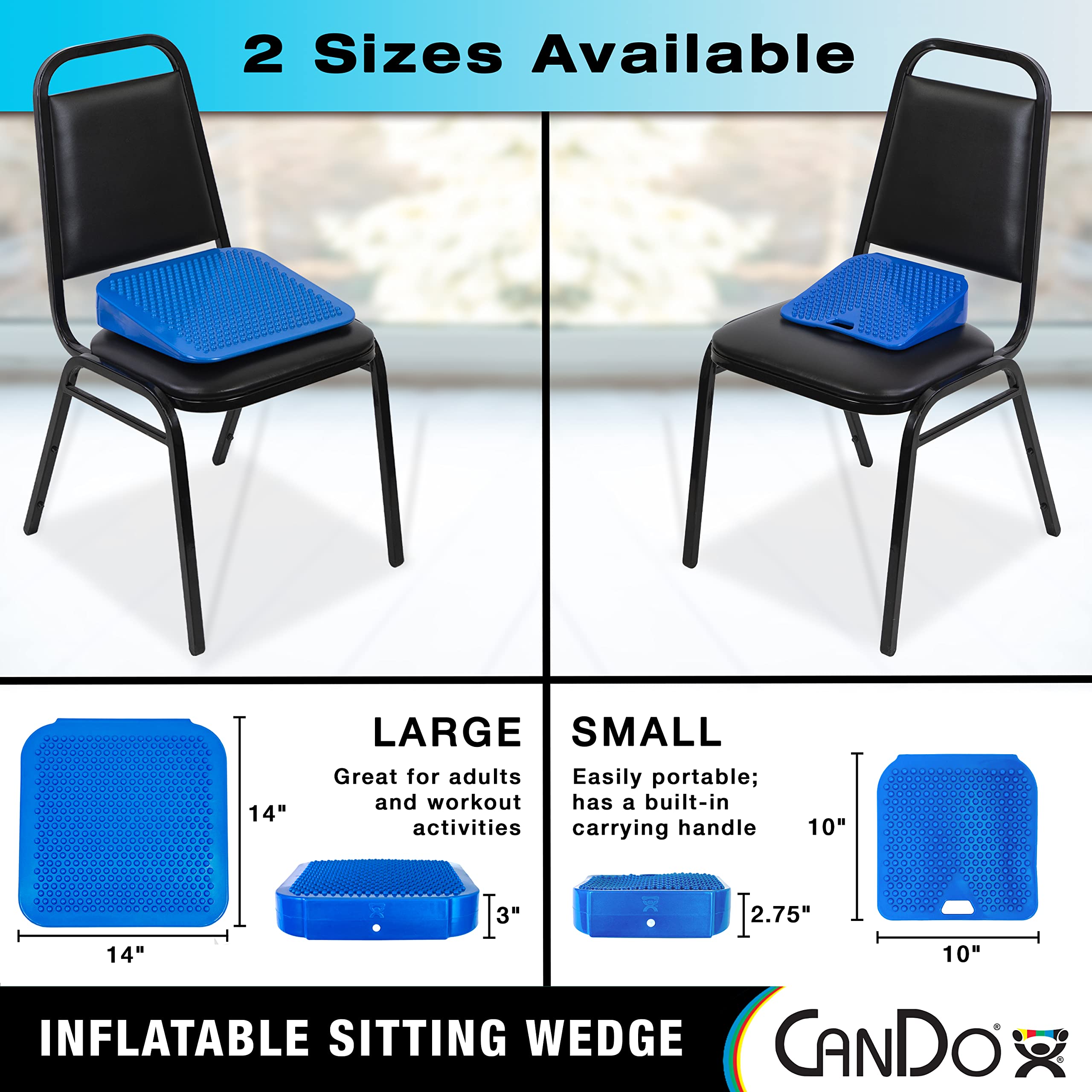 CanDo Sitting Wedge Active Seat Wobble Cushion for Posture, Back Pain, Restlessness, Stress Relief and Anxiety, Child Size, 10