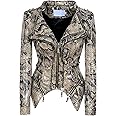 chouyatou Women's Fashion Snake Pattern Print Studded Moto Pu Leather Biker Jacket