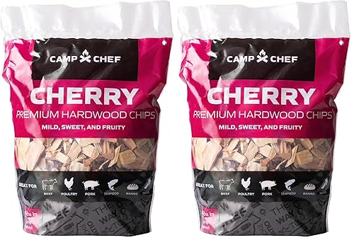 Camp Chef Premium Hardwood Chips - Wood Chips for Smoking & Outdoor Grilling - Compatible with Pellet Grills, Smokers & Barbecues - Made in The USA - Cherry, 192 cu in (Pack of 2)