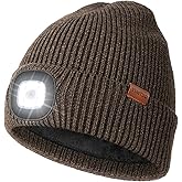 YunTuo Fleece Lined Hat with Light, USB Rechargeable LED Beanie Winter Warm Knit Stocking Cap, Gifts for Men Women