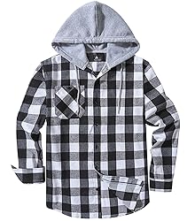 ZITY Men's Flannel Hoodie Shirts Casual Button Down