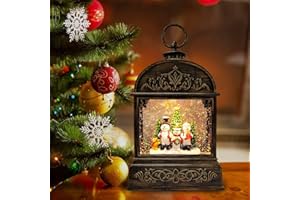 LITUPIC Lighted Christmas Snow Globe Lantern 12" Musical Christmas Lantern Decoration Snow Globes with Swirling Glitter