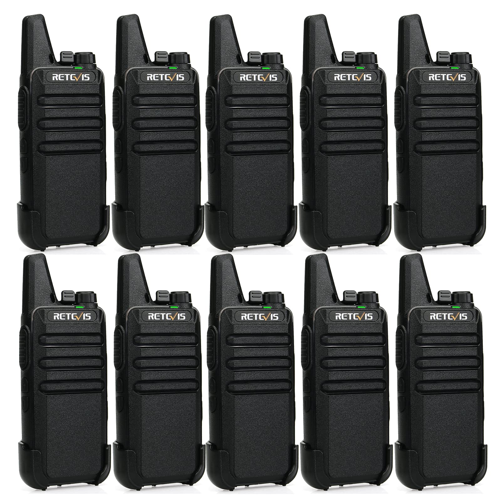 Retevis RT622 Walkie Talkie, PMR446 Rechargeable 2 Way Radio, Squelch VOX, Emergency Alarm, Portable Lightweight Walkie Talkies Professional for Adults, Restaurant, Schools, Retail (Black, 10 Pack)
