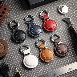Jayanes Genuine Leather AirTag Holder Keychain