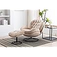 Baysitone Accent Chair with Ottoman,360 Degree Swivel Velvet Accent Chair, Lounge Armchair with Metal Base Frame for Living Room, Bedroom, Reading Room, Home Office (Beige)