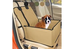 WUGLO Extra Stable Dog Car Seat - Robust Car Dog Seat or Puppy Car Seat for Small to Medium-Sized Dogs - Reinforced Walls and 3 Belts - Waterproof Pet Car Seat for Back and Front Seat (Beige/Black)
