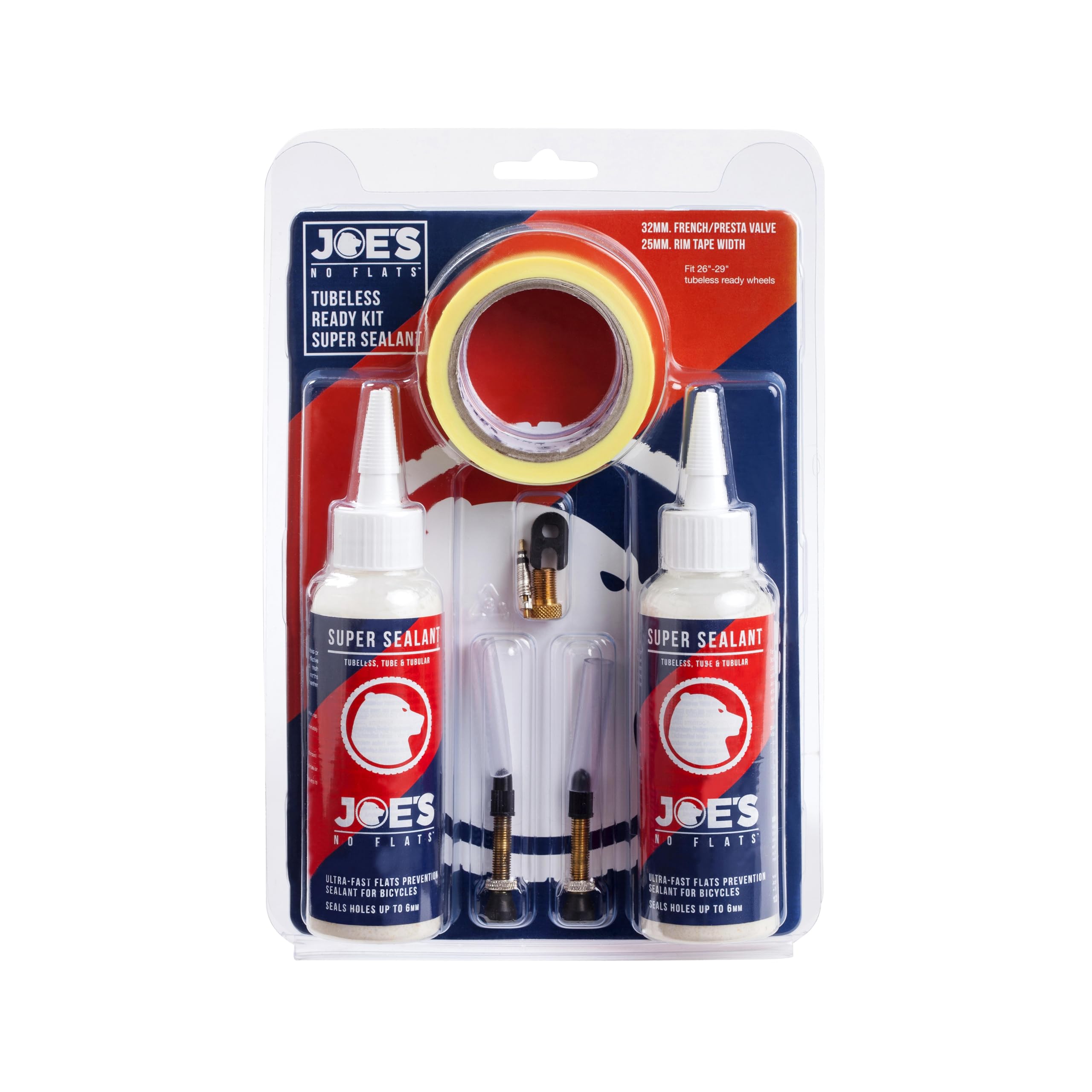 JOES NO FLATS, TUBELESS READY KIT (SUPER SEALANT) 48MM VALVE / 21MM RIM TAPE
