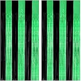 Black Green Tinsel Foil Fringe Curtains, Green Party Photo Backdrop Party Streamers for Birthday Halloween Hawaiian Jungle Party Decorations - 2 Pack (3.3 ft x 6.6 ft)