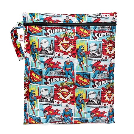 Bumkins Reusable Waterproof Wet Bag with Zipper, DC Comics, Superman
