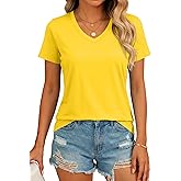 SMENG Basic Vneck Tshirts for Women UPF50+ Soft Breathable Workout Shirts Short Sleeve Casual Summer Tops Trendy
