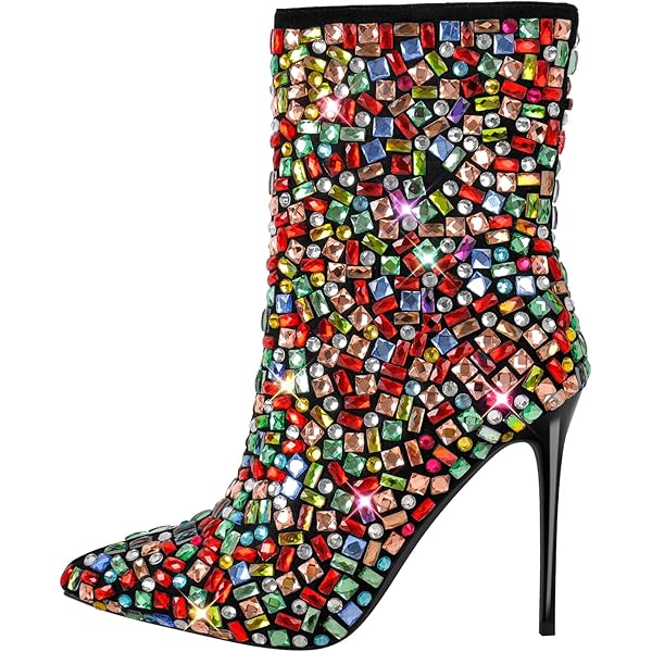 Amazon.com | LVSEEMAN Women's Rhinestone Ankle Boots