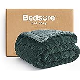 Bedsure Gentlesoft Sherpa Fleece Throw Blanket for Couch - Fluffy & Cozy Cable Jacquard Tufted Throw for Women Gift, Thick and Warm Christmas Blanket for Winter, Dark Green, 50x60 Inches