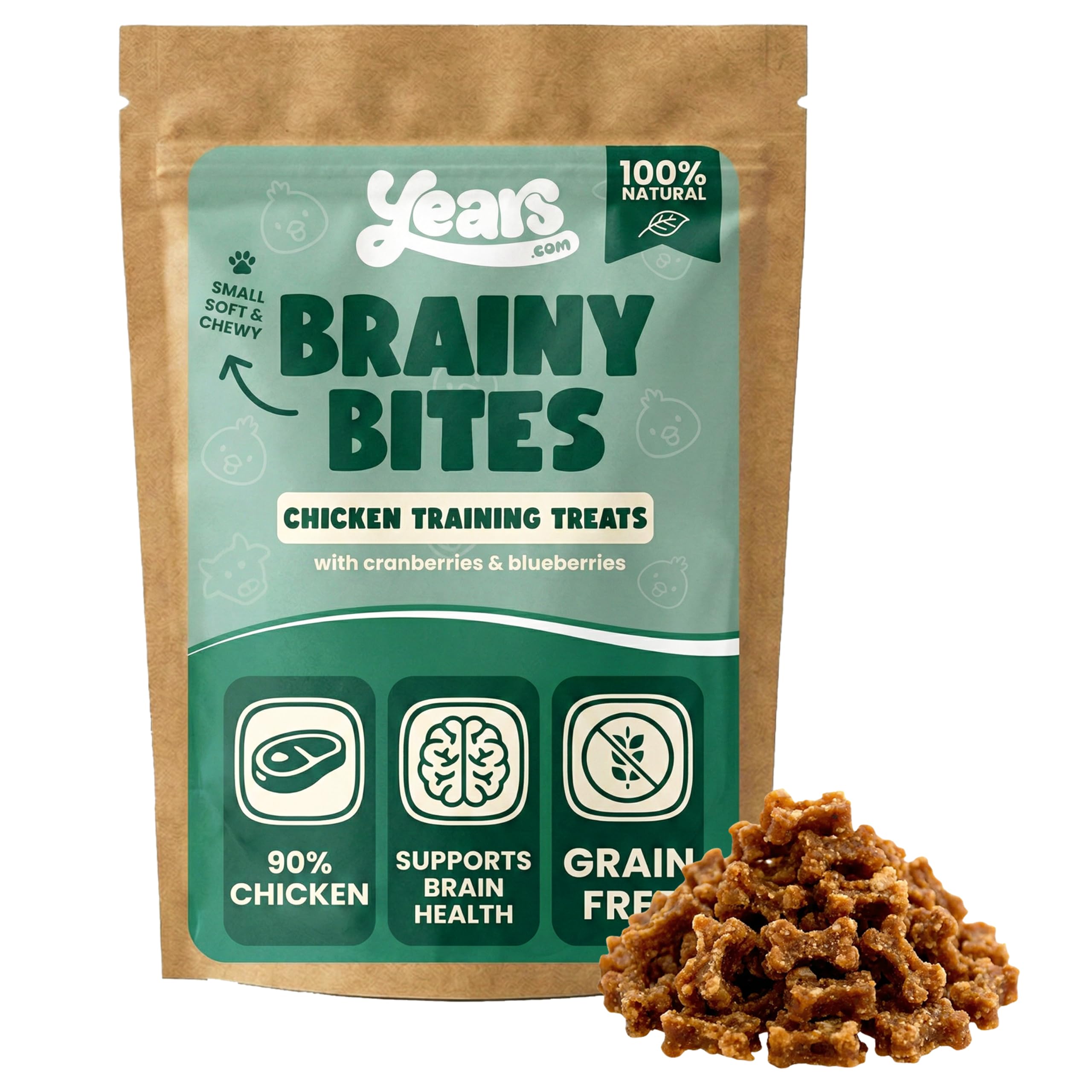 YEARS Brainy Bites | Dog Training Treats | Grain Free Natural Chicken Treats for Dogs & Puppies | 75g