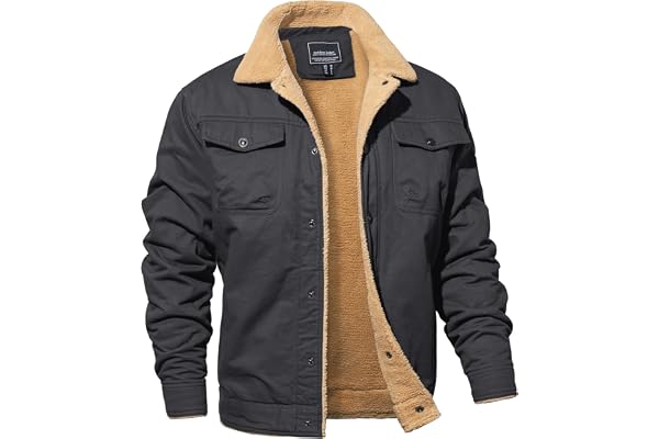 MAGNIVIT Men's Cotton Cargo Jacket Winter Sherpa Fleece Lined Work Jacket Coats with 5 Pockets