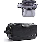 BAGSMART Large Toiletry Bag for Men, High-gloss PU Leather Travel Bag for Toiletries, Dopp Kit Water Resistant Shaving Bag for Bathroom Shower-Black