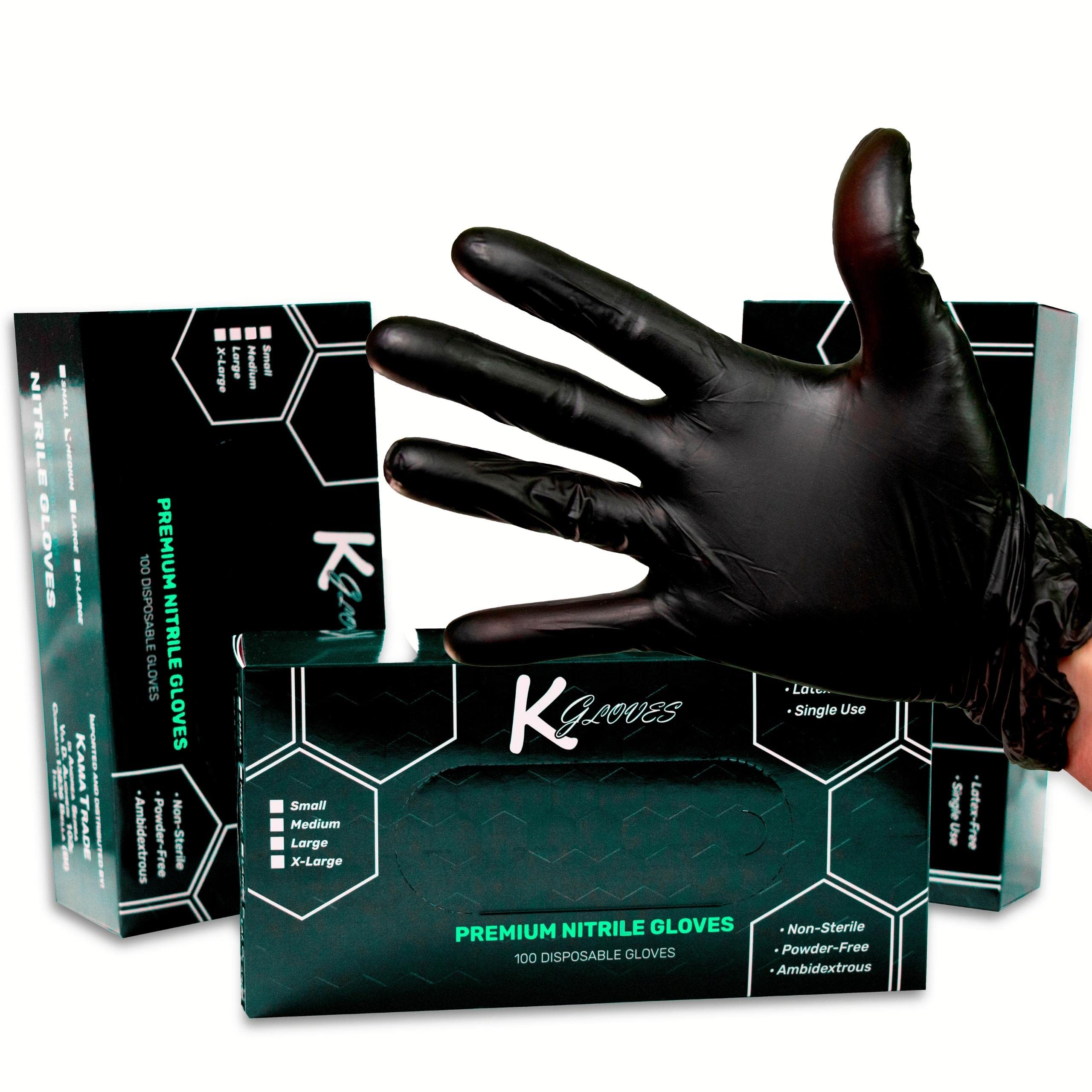 KGloves ® • Nitrile Gloves Latex Free and Powder Free 100 Professional Black Disposable Gloves Adherent and Resistant Medical Use Tattoo Artist Beautician Kitchen No Latex Gloves (L, BLACK)